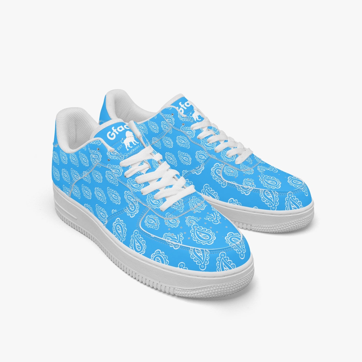 Gface AF1 Unisex Blue Bandana Low-Top Leather Sneakers