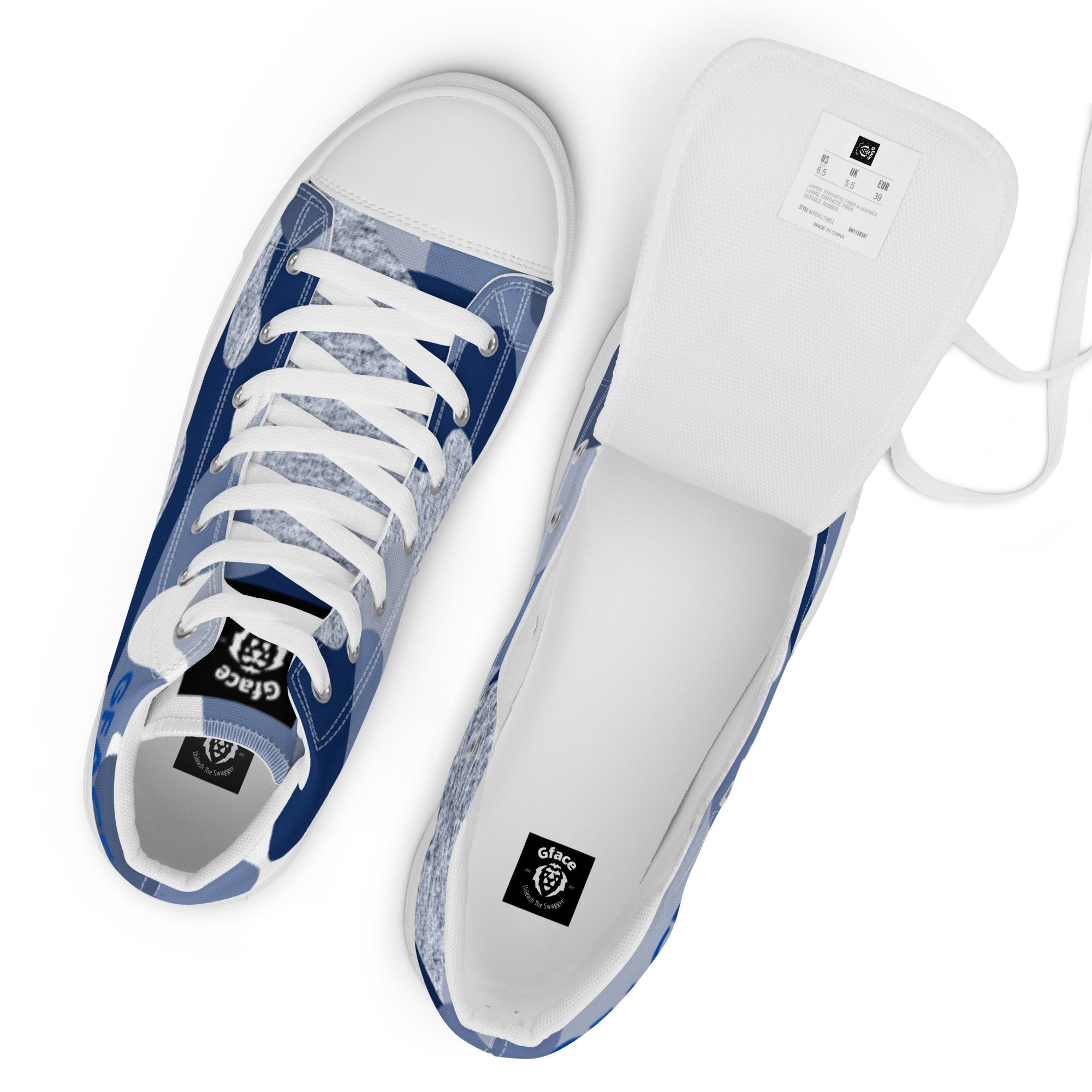 Women’s high top canvas shoes Blue Camo Gface Swag